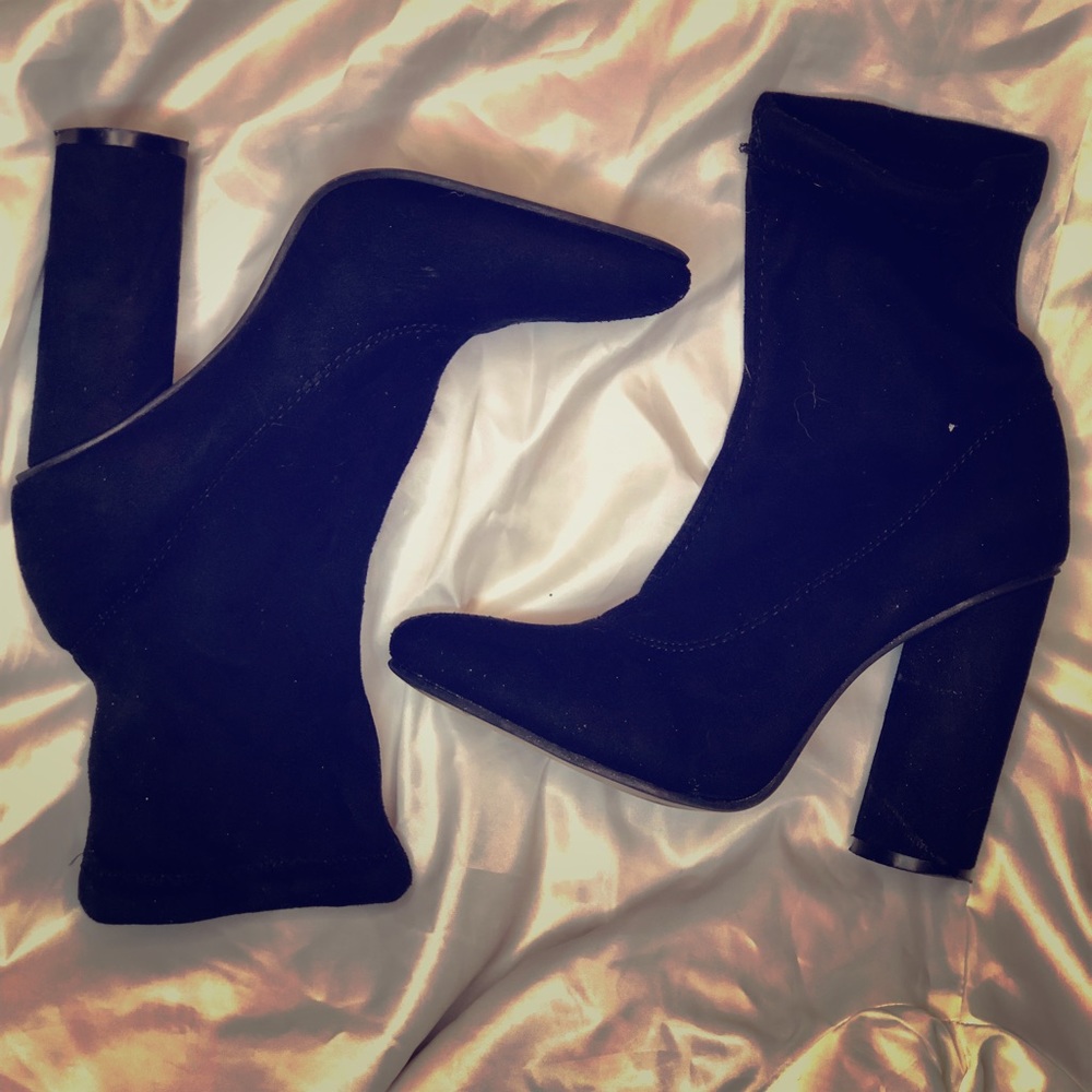 Suede Heeled Ankle Sock Booties - Ego